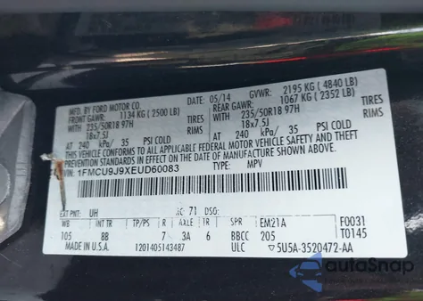 2014 Ford Escape Titanium z USA, uszkodzony, nr VIN 1FMCU9J9XEUD60083